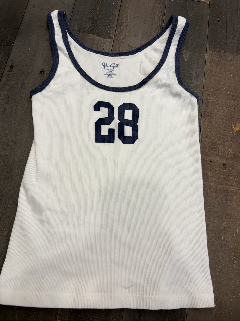 Pac Sun- Teen White & Navy Number 28 Ribbed Tank Top - One Size Fits All